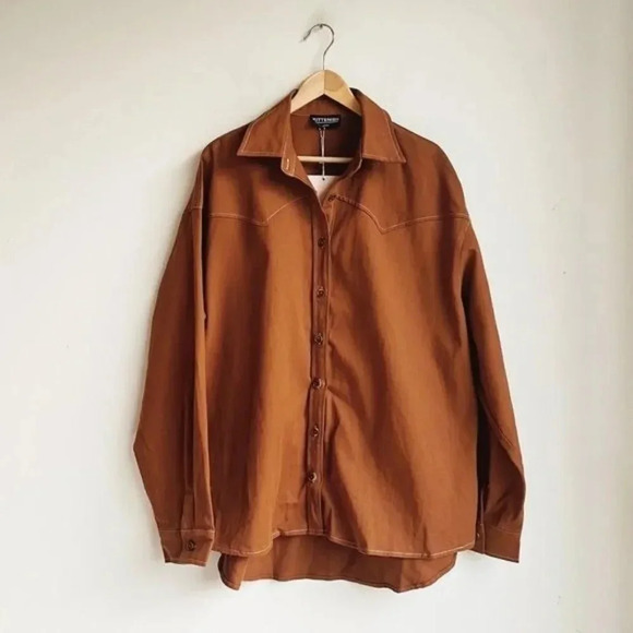 NWT KITTENISH | Oversized Brown Western Button Down Shacket | S - Picture 9 of 9